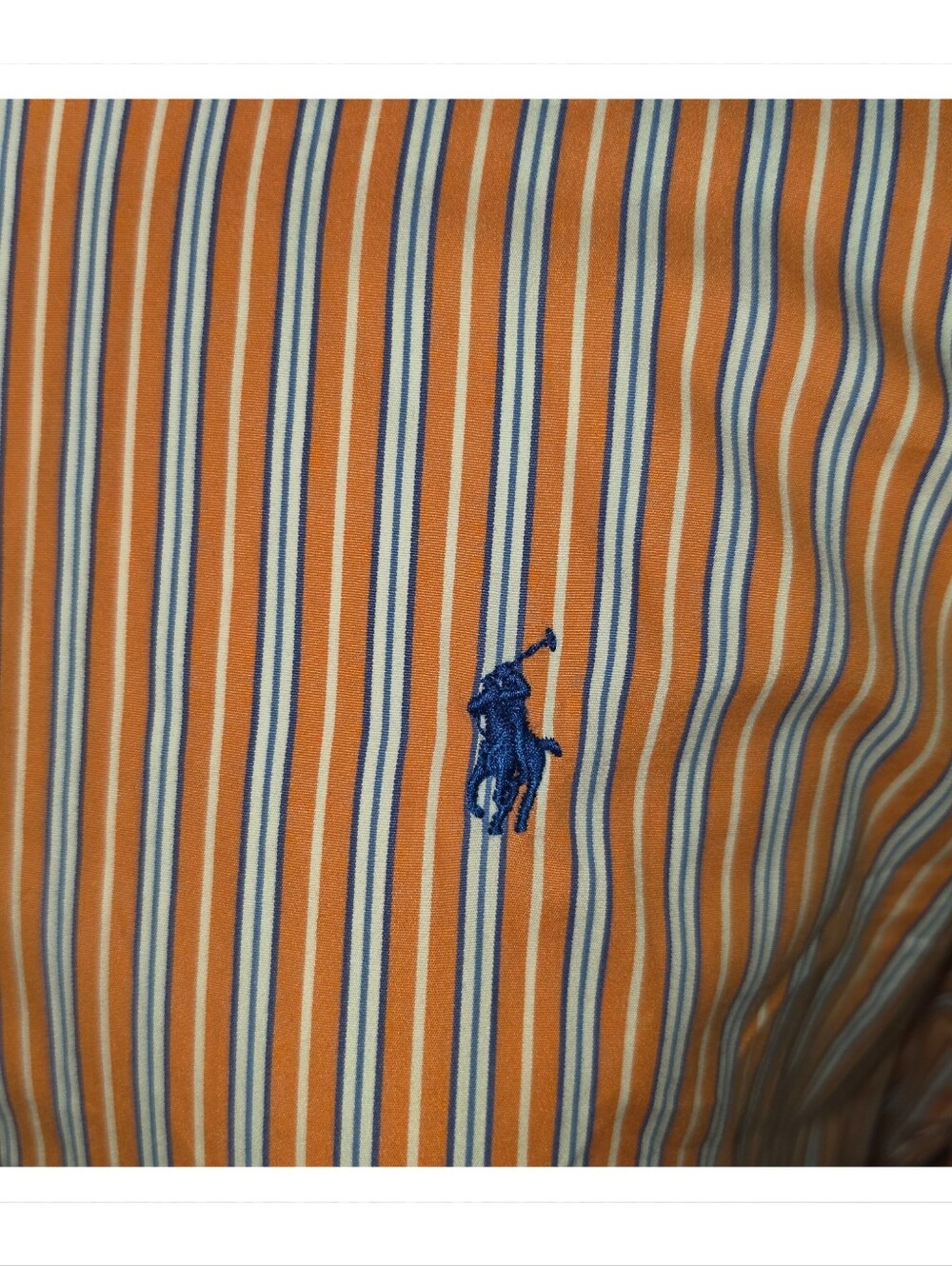 Polo Ralph Lauren Men’s Custom Fit Button Down Shirt Orange Blue Stripe Large - Picture 6 of 7